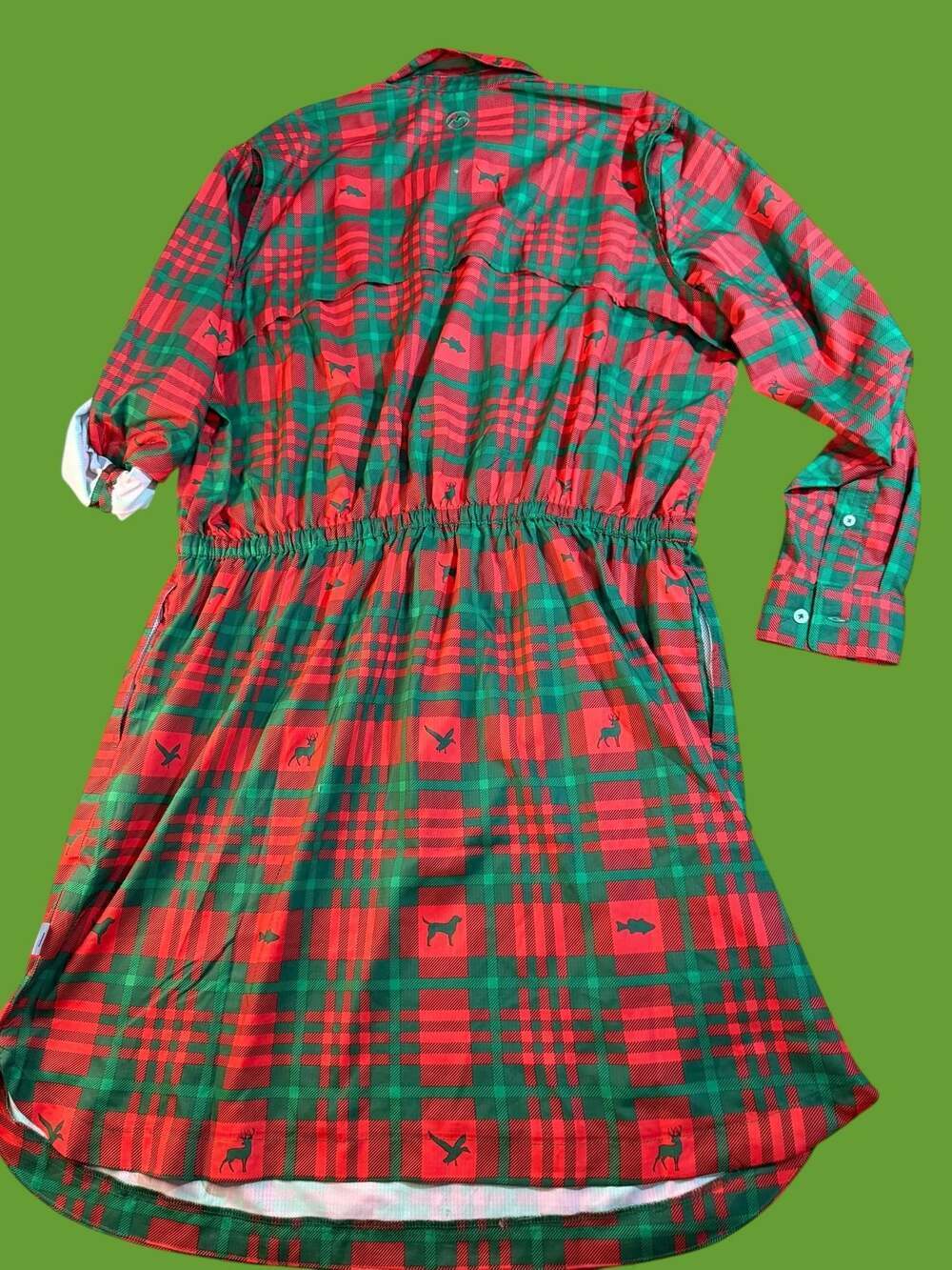 Magellan Outdoors Women's Fish Gear Plaid Christmas Animal Print Shirt Dress XXL - Picture 4 of 11